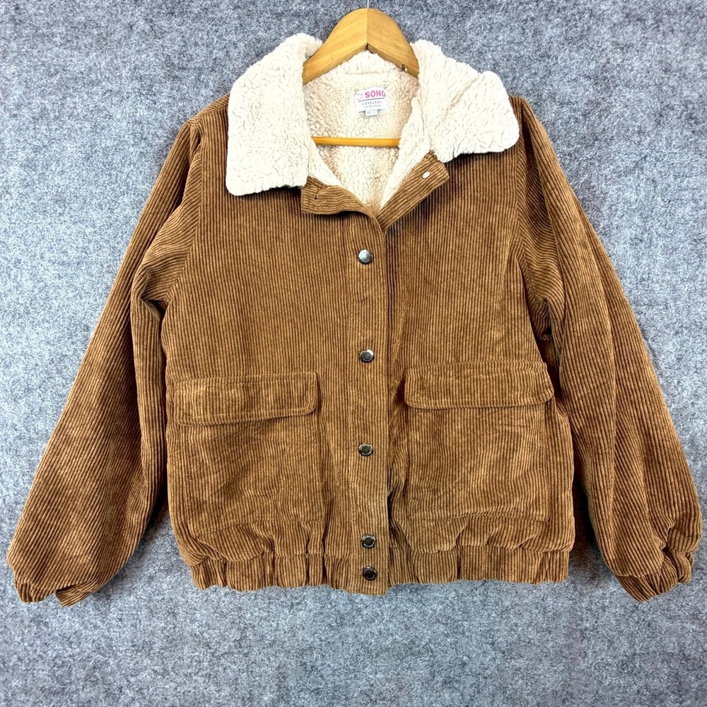 Ci Sono Jacket Womens XL Cognac Corduroy Sherpa Lined Trucker‎ Retro